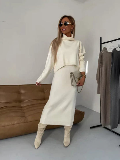 Sophia – Luxe Two-Piece Knit Midi Dress & Turtleneck Set