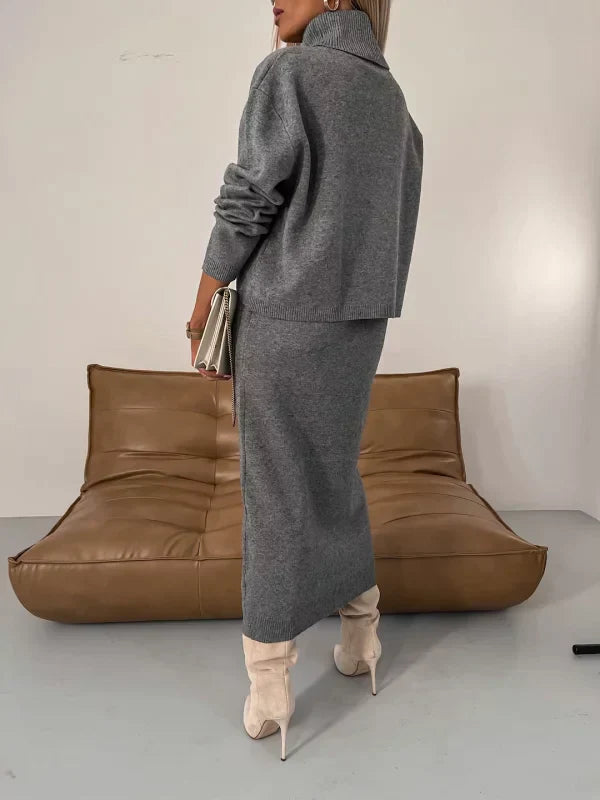 Sophia – Luxe Two-Piece Knit Midi Dress & Turtleneck Set