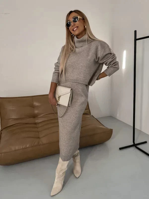 Sophia – Luxe Two-Piece Knit Midi Dress & Turtleneck Set