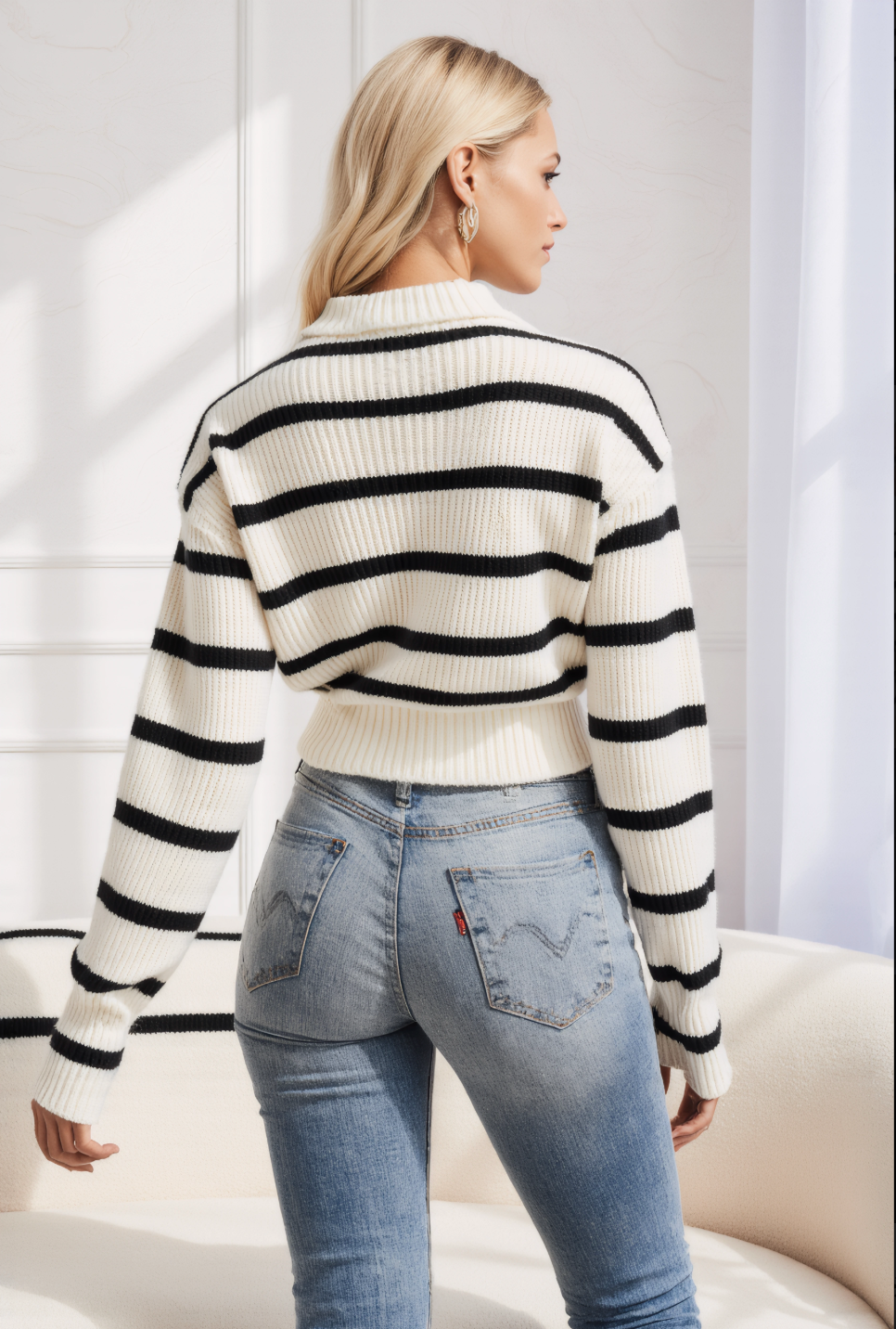 Joy – Striped Knit Sweater with Half-Zip and Warm Finish