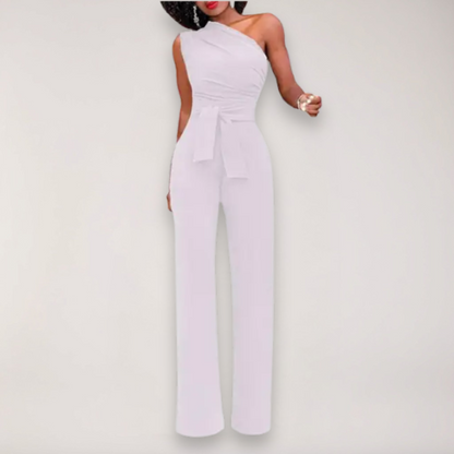 Women’s One Shoulder Jumpsuit – Draped Fit with Tie Waist Detail