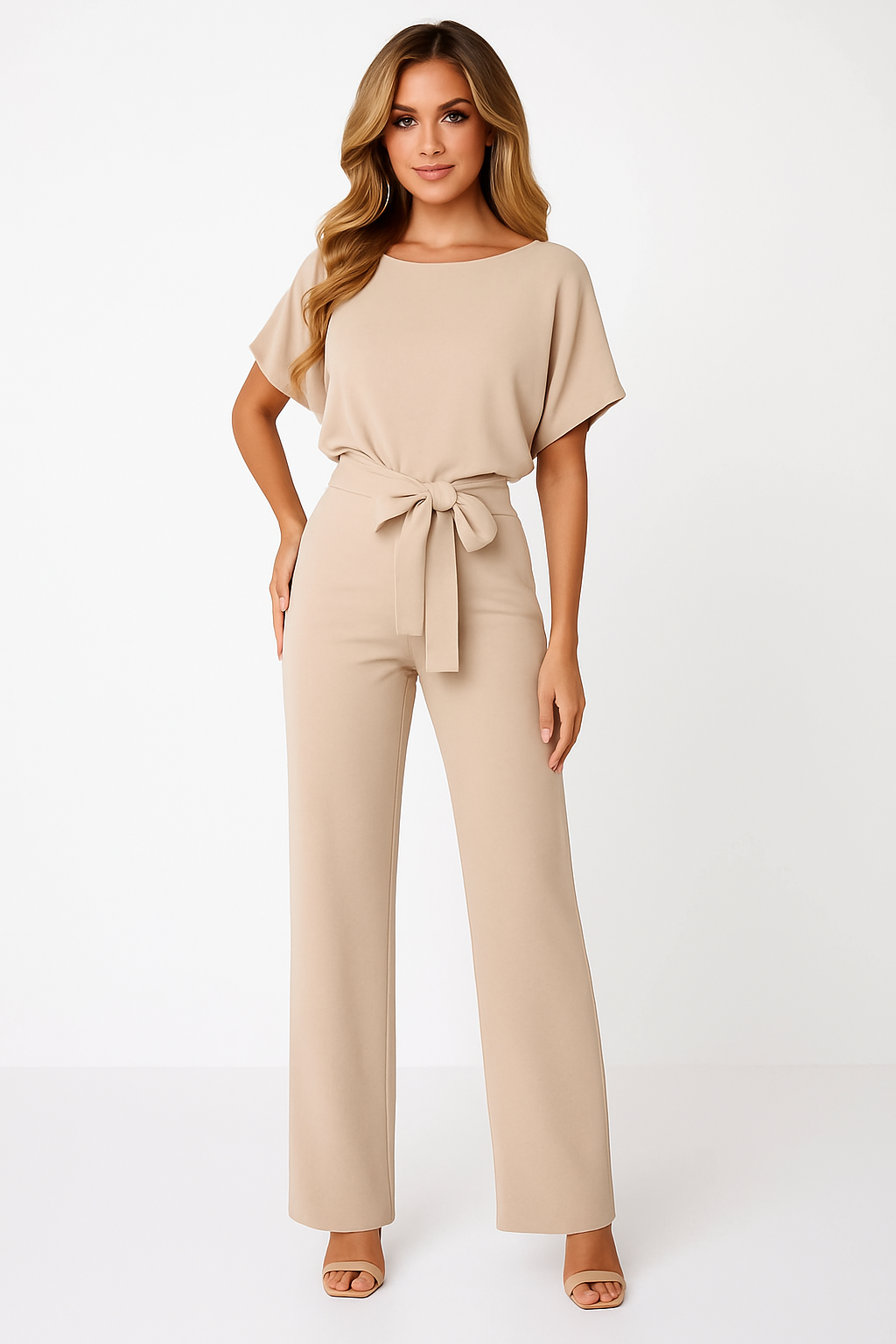 Women's Tie Ribbon Jumpsuit – Short Sleeved One-Piece