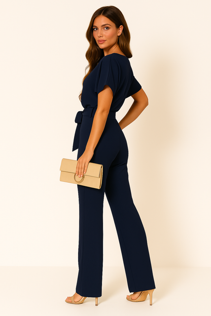 Women's Tie Ribbon Jumpsuit – Short Sleeved One-Piece