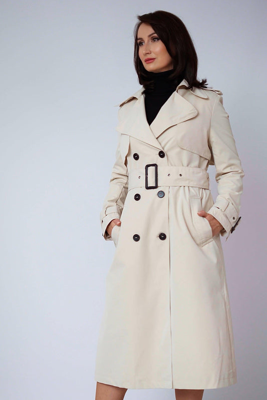 Women’s Classic Belted Trench Coat – Timeless Silhouette in Neutral Beige