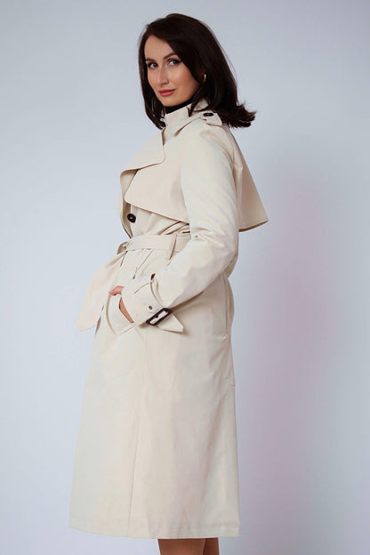 Women’s Classic Belted Trench Coat – Timeless Silhouette in Neutral Beige
