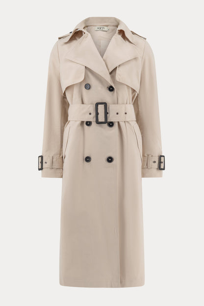 Women’s Classic Belted Trench Coat – Timeless Silhouette in Neutral Beige