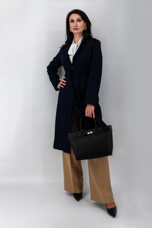 Navy Minimalist Trenchcoat – Clean Cut, Mid-Length Silhouette