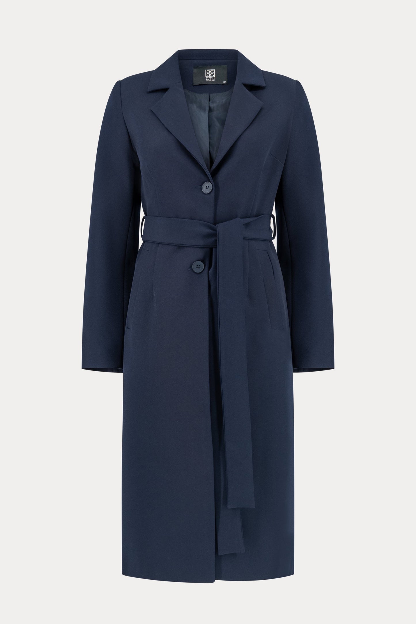 Navy Minimalist Trenchcoat – Clean Cut, Mid-Length Silhouette