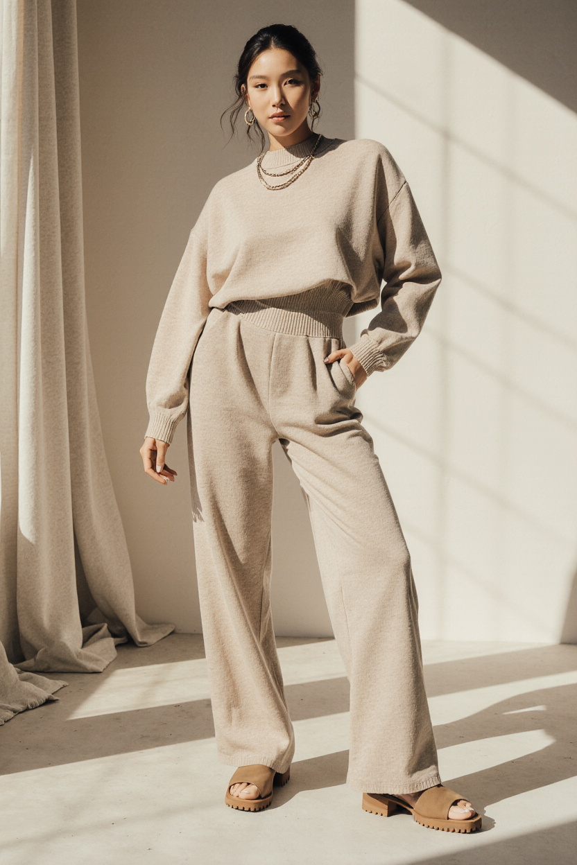 Amy – Cozy Two-Piece Lounge Set with Oversized Knit Sweater