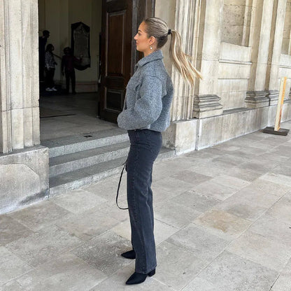 Grey Cropped Jacket – Soft Feel and Modern Silhouette